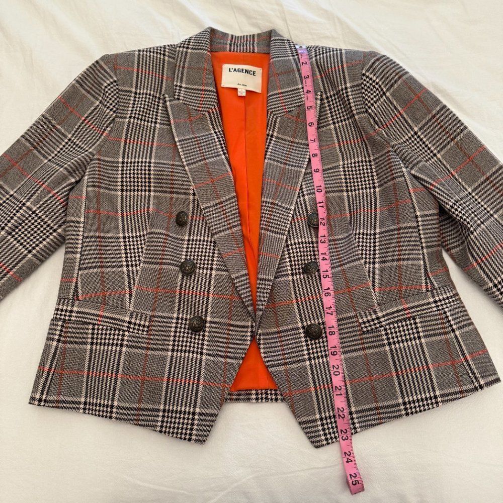 L'AGENCE Brooke Double Breasted Plaid Blazer in Brown Black Multi - Picture 9 of 12